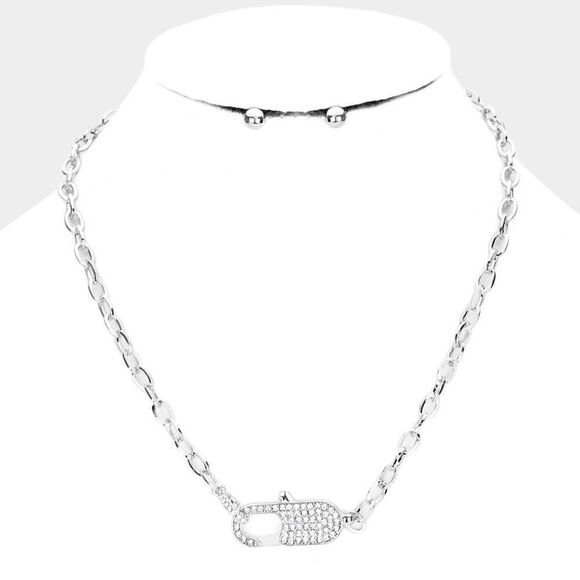Rhinestone Embellished Lobster Clasp Silver Tone Necklace Set - Picture 1 of 8